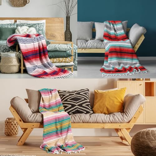 Peryiter 9 Pcs Mexican Yoga Blanket Striped Falsa, 45x70,Retro Colors - color: Retro Colors