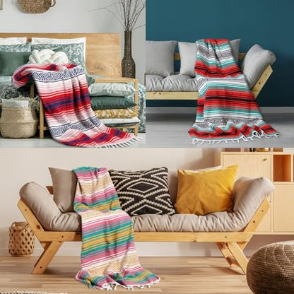 Peryiter 9 Pcs Mexican Yoga Blanket Striped Falsa, 45x70,Retro Colors - color: Retro Colors