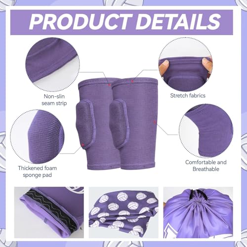 6 Pcs Volleyball Knee Pad and Arm Sleeve Volleyball Accessories Drawstring Bag Softball Headbands Volleyball Protection Training and Games Equipment Gifts - color: Purple, size: Medium