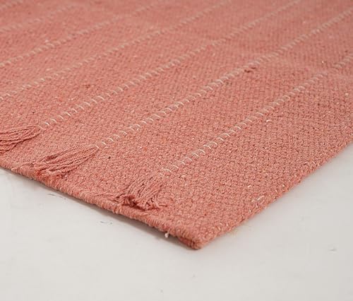 Indian Handmade 100% Organic Cotton Yoga Mat, Hand Woven Rug, Yoga Mat For Everyday Fitness at Home Comfortable Foldable Long Mat - color: Peach