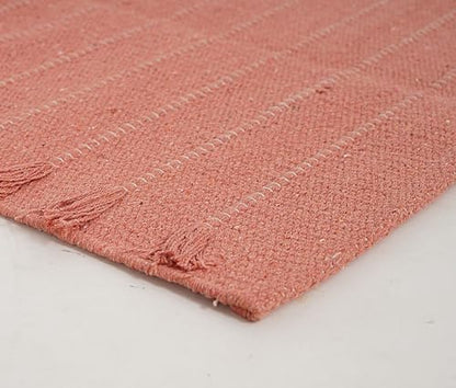Indian Handmade 100% Organic Cotton Yoga Mat, Hand Woven Rug, Yoga Mat For Everyday Fitness at Home Comfortable Foldable Long Mat - color: Peach