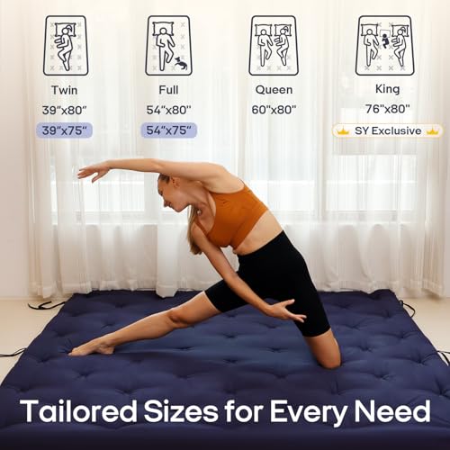 Syrinx Water Resistant Japanese Floor Mattress Futon, King Size 80"x76" - color: Navy Blue, size: King(80"L x 76"W x 2.5"Th)