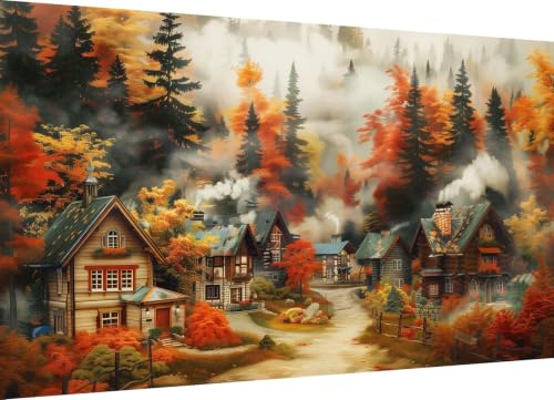 Zythron Large Diamond Art Kits for Adults,Landscape Diamond Painting Kits | Large Diamond Art forest village Extra Large size 5D DIY Full Round Gem Art Paint by Diamond,Home Wall Decor 27.5 X 15.7 inch - color: Landscape-C