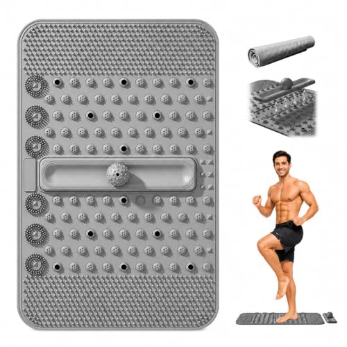 Soft TPR Extra Large Acupressure Foot Massage Mat With Removable Ball | 12 Magnets, Silicone-Like TPR, 24.4" x 15.7" Roll-Up Under Desk Foot Massager For Plantar Fasciitis And Foot Pain Relief - color: Gray