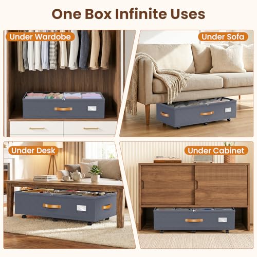 Budding Joy 80L 2 Pack Adjustable Under Bed Storage Containers with Wheels - color: Grey