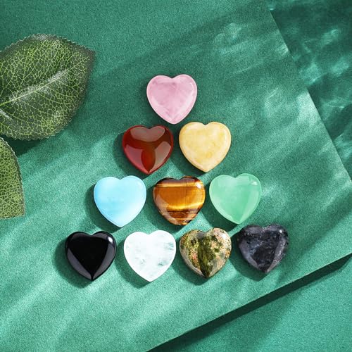 QINJIEJIE 10PCS Crystals Heart Healing Stones Polished Hearts Gemstones Set - color: Multi-colored - 10pcs Crystal