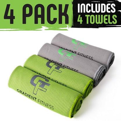 Gradient Fitness Cooling Towels (4 Pack) - Breathable Sweat Towel, Cooling Towel for Neck & Face - Neck Cooler for Quick Cool Down for Gym, Running, Golf, Yoga, Camping & Sports (Green|Grey, 4)
