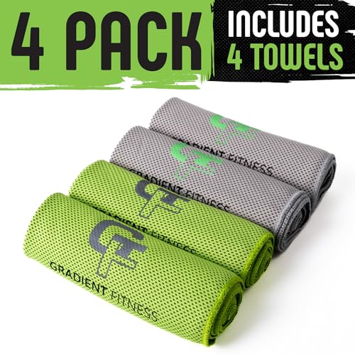 Gradient Fitness Cooling Towels (4 Pack) - Breathable Sweat Towel, Cooling Towel for Neck & Face - Neck Cooler for Quick Cool Down for Gym, Running, Golf, Yoga, Camping & Sports (Green|Grey, 4)