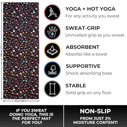 Plyopic All In One Yoga Mat | Luxury Sweat-Grip Mat/Towel Combo | Ideal for Yoga, Hot Yoga, Bikram, Pilates, Workout & Exercise | Eco-Friendly Natural Rubber - color: Floral Burst