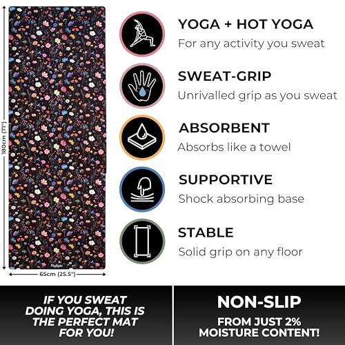 Plyopic All In One Yoga Mat | Luxury Sweat-Grip Mat/Towel Combo | Ideal for Yoga, Hot Yoga, Bikram, Pilates, Workout & Exercise | Eco-Friendly Natural Rubber - color: Floral Burst