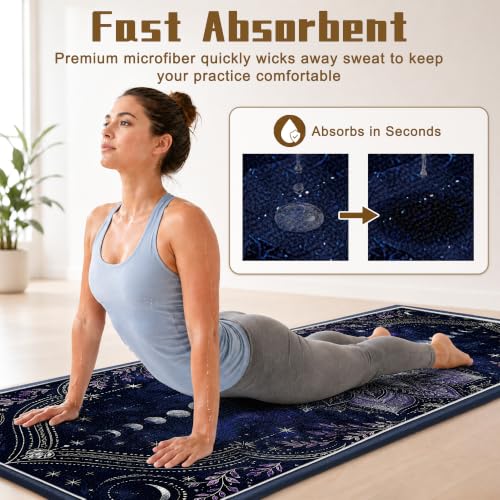 Hot Yoga Towel Non Slip, Ultra-Absorbent Yoga Mat Towel, Soft with Printed Design, Machine Washable, Yoga Pilates Towel Suitable for Exercise, Pilates, Yoga, 72x27in.Purple - color: Purple Flower