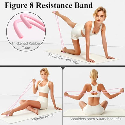 Pilates Kit for Home Workouts, Pilates Equipment, Pilates Ring and Ball, Ankle Resistance Bands with Cuffs, Exercise Bands and Socks, Home Pilates Essential Kit for Women & Beginners