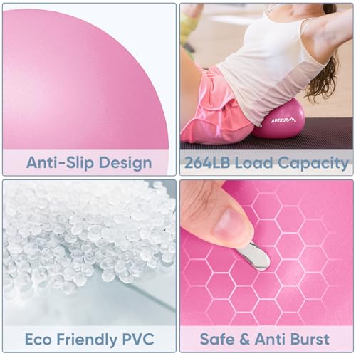 APEXUP 9 Inch Pilates Ball Small Exercise Ball for Yoga, Fitness, Balance, Core Workout, Physical Therapy - color: Fuschia