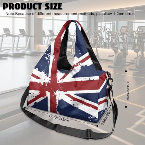 Union Flag Print Womens Gym Bag Yoga Mat Bags with Double Zipper Sports Bags with Shoe Compartments, Navy Blue Shoulder Bag for Fitness Weekender - color: Union Flag