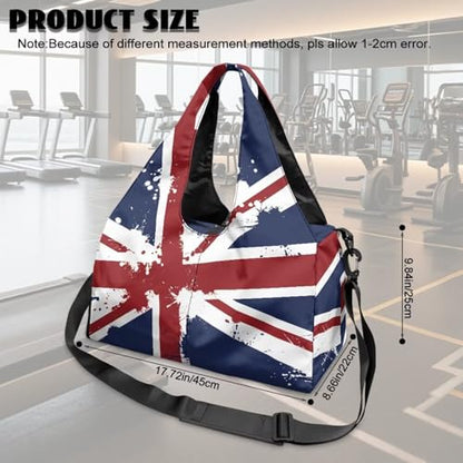 Union Flag Print Womens Gym Bag Yoga Mat Bags with Double Zipper Sports Bags with Shoe Compartments, Navy Blue Shoulder Bag for Fitness Weekender - color: Union Flag