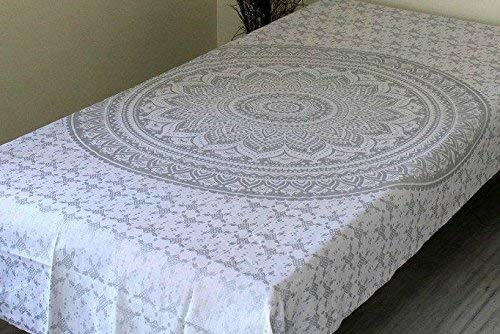 Popular Handicrafts Tapestry Wall Hanging Hippie Ombre Mandala Bohemian Hippy Metallic Shine Intricate Indian Tapestries Bedspread 54 x 82 Inches (140cm x 210cm) Silver - color: Silver, size: 82"L x 54"W