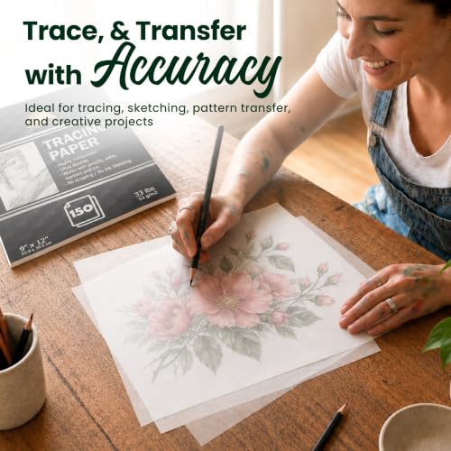 MyArtscape Tracing Paper Pad - 9 x 12 in 150 Sheets 33 lb | Transparent tracing paper for drawing with 33 lb acid free paper for pencils pens markers and ink