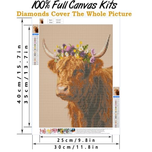 WCHUIMM Highland Cow Diamond Art Kits for Adults,Cow Diamond Painting | Diamond Painting Kit,Full Round Drill Diamond Art for Beginners,DIY Diamond Dot Gem Art, Home Wall Art (12×16 Inches) - color: Highland Cow