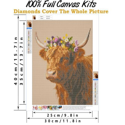 WCHUIMM Highland Cow Diamond Art Kits for Adults,Cow Diamond Painting | Diamond Painting Kit,Full Round Drill Diamond Art for Beginners,DIY Diamond Dot Gem Art, Home Wall Art (12×16 Inches) - color: Highland Cow