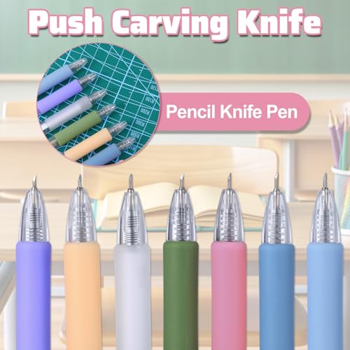 28 Pcs Pen Craft Knife Set Precision Cutting Tool Pen Craft Knife with 16 Steel and 5 Ceramic Cutter Head Retractable Cutting Tools for DIY Scrapbooking Cartoon Cutter Pattern