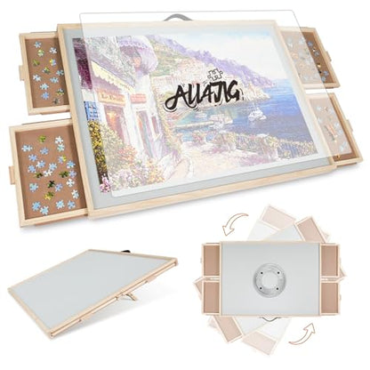 ALL4JIG 1500 Pieces 2-in-1 Tilting&Rotating Puzzle Board for Adults,24.53" x 33.19" Wooden Jigsaw Puzzle Table with 4 Drawers,Portable Board with Lazy Susan and Cover,with a Table Easel-Style Tilt - size: Medium-1500pcs