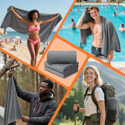 Microfiber Sweat Towel, Quick Dry 3 Pack 27x55 in - color: Gray, size: 27 inch X 55 inch