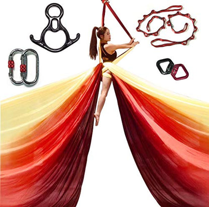 Durable Aerial Silks Starter Kit with 11-Yard Yoga Hammock & Hardware | Aerial Swing for Acrobatic Flying Yoga & All Levels, Aerial Rigging Point up to 14ft, Durable, Safe - color: Multicolor-C