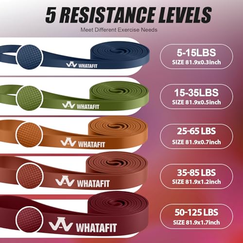 WHATAFIT Resistance Bands, 5 Level Pull Up Assistance Bands for Working Out - color: 2.3-56.7kg(5-125파운드) 오렌지 레드+그립