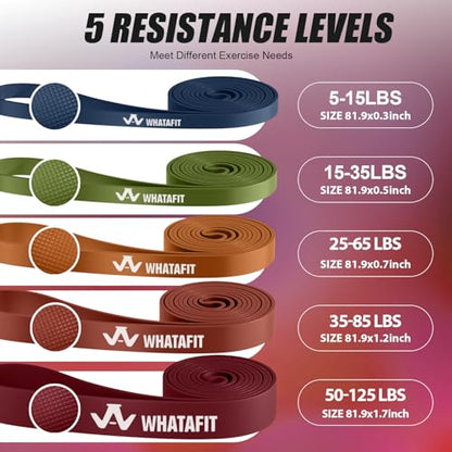 WHATAFIT Resistance Bands, 5 Level Pull Up Assistance Bands for Working Out - color: 2.3-56.7kg(5-125파운드) 오렌지 레드+그립