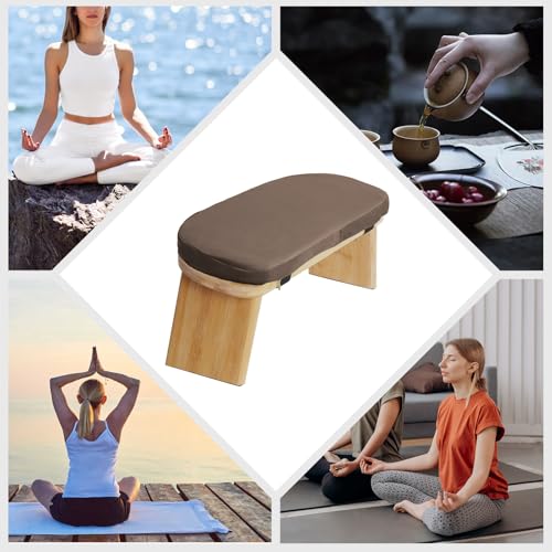 Meditation Bench, Portable Bamboo Meditation Bench Ergonomic Meditation Stool Comfortable Folding Kneeling Meditation Bench with Meditation Cushion for Longer Meditation (Coffee) - color: Coffee