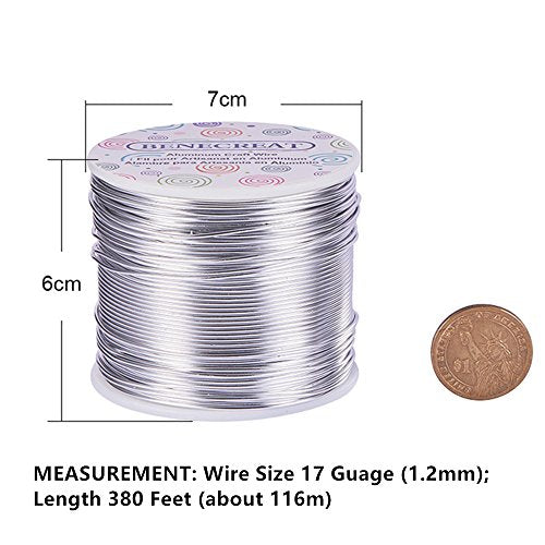 BENECREAT 12 17 18 Gauge Aluminum Wire (17 Gauge,380FT) Anodized Jewelry Craft Making Beading Floral Colored Aluminum Craft Wire - Silver - color: Silver, size: 17 Gauge