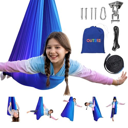 OUTREE Double Layer Therapy Swing with 360 Swivel Hanger, Healing & Relaxing Cuddle Swing for Kids and Adults with Autism, ADHD, Sensory Processing Disorder (Blue-Purple Gradient) - color: Blue-purple Gradient