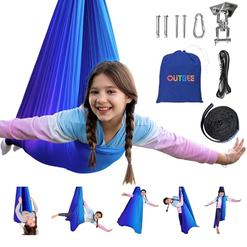 OUTREE Double Layer Therapy Swing with 360 Swivel Hanger, Healing & Relaxing Cuddle Swing for Kids and Adults with Autism, ADHD, Sensory Processing Disorder (Blue-Purple Gradient) - color: Blue-purple Gradient