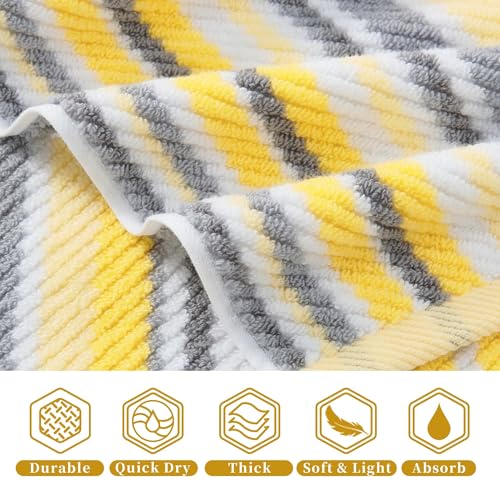 VOOVA & MOVAS Yellow Bath Towels 4 Pack, 100% Cotton, 28x52 in - color: Yellow + Gray Striped, size: 4 PC Bath Towels (28"x52")