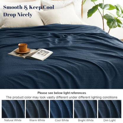 PHF Lightweight Waffle Weave Blanket Queen for Bed Navy Blue 90"x90" - color: Navy Blue, size: Queen(90"x90")