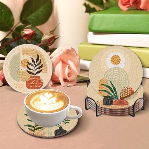 Clendo 8 Pcs Bohemian Style Diamond Painting Coasters Kits for Adults, Abstract Landscape Diamond Art Coasters for Beginners with Holder, Small Diamond Painting Kits for Adults Art Craft Supplies - color: Bdwy149-us