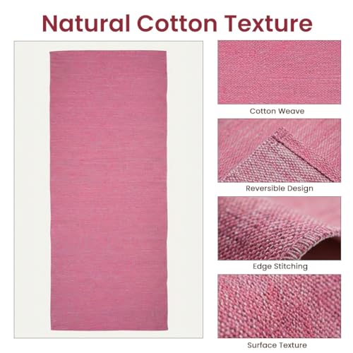 LFH Home Handmade Cotton Yoga Mat Cotton Rug picnic mat For Exercise, Workout, Fitness - Perfect Heavy Quality Eco Friendly Natural Cotton Woven Reversible Yoga Mats for Men & Women - 72x26 Inch. - color: Pink