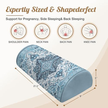 Knee Pillow for Back Sleeping – Half Moon Bolster Pillow for Legs,Under Knee While Sleeping Support, Leg & Back Pain Relief (21.5x9x5 Inches),Machine Washable Cover - color: Bohemia
