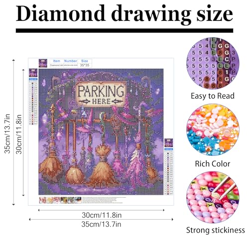 ckdiluy Halloween Diamond Art Kits for Adults Beginners, 5D DIY Witch Broom Diamond Painting Kits, Full Round Drill Magic Hat Diamonds Painting Dots Gem Art Crystal, Home Wall Decor 13.8X13.8 Inch - color: WDZSH-039