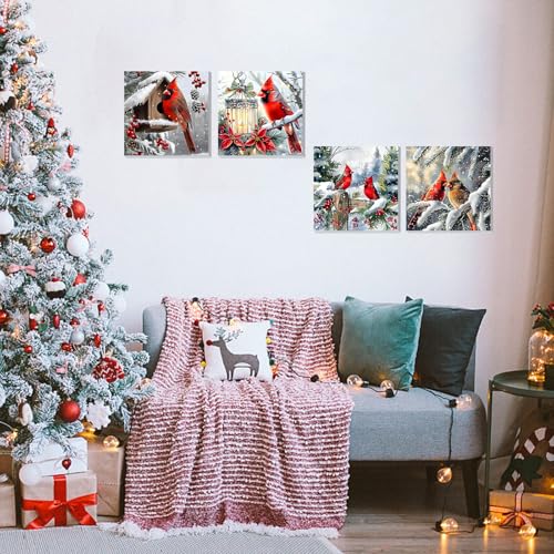 DOMROM 4 Pack Paint by Numbers for Adults, Cardinal Bird DIY Paint by Number Kits on Canvas with Frame, Easy Winter Acrylic Painting Set for Home Wall Decor Gift 8x8 Inch - color: YH4ZH655