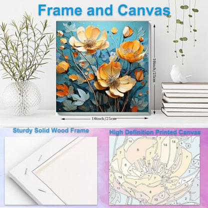 Artunion Framed Paint by Numbers Kit for Adults Beginners & Kids Ages 8-12,Blue Flower Paint by Number with Frame,Floral Paint by Numbers Kit on Canvas 10 * 10 Inch Without Easel - color: ZXT-238-F