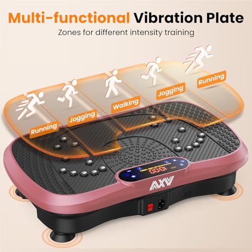 AXV Vibration Plate Fitness Platform Exercise Machine Body Vibrating Board | Curved Design Powerful 200W Bluetooth Oscillating Shake Plate for Lymphatic Drainage Recovery Whole Body Toning With Handles - color: SLIM.PINK