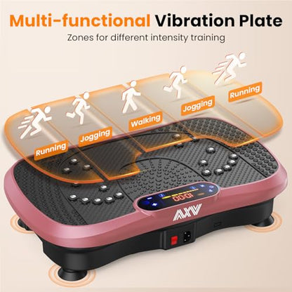 AXV Vibration Plate Fitness Platform Exercise Machine Body Vibrating Board | Curved Design Powerful 200W Bluetooth Oscillating Shake Plate for Lymphatic Drainage Recovery Whole Body Toning With Handles - color: SLIM.PINK