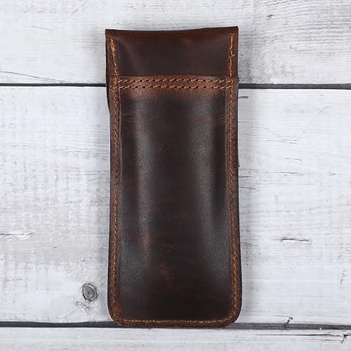 Leather Pen Sleeve Case for Fountain Pens, Multi Pen Holder Organizer, Handmade Full Grain Leather Pouch, Durable Protective Pen Cover, Classic Pen Storage Gift (Brown) - color: Brown