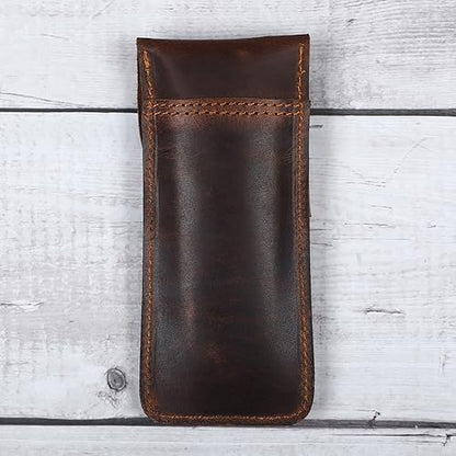 Leather Pen Sleeve Case for Fountain Pens, Multi Pen Holder Organizer, Handmade Full Grain Leather Pouch, Durable Protective Pen Cover, Classic Pen Storage Gift (Brown) - color: Brown