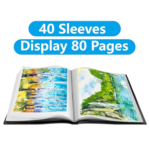 Presentation Book 40 Clear Pockets Sleeves Protectors Art Portfolio Clear Book for Artwork, Report Sheet, Letter (Can Accommodate 24.2 X 18.4inch) - size: 24.2x18.4inch (Black)