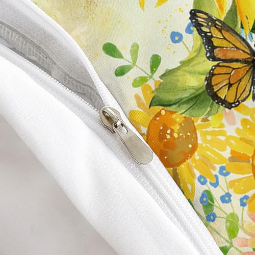 AILONEN Sunflower Duvet Cover Set Queen Size,Garden Sunflowers Bedding Set,Yellow Flowers Comforter Cover Set,3 Pieces Butterfly Sunflower Duvet Cover Set, 1 Quilt Cover and 2 Pillowcases - color: Sunflower43, size: Queen