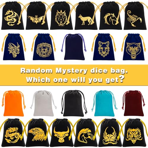 QMAY Mystery Dice Set – 42 Pcs Acrylic Polyhedral Dice + 6 Pcs Velvet Bag - style: 6 bags Mystery Dice