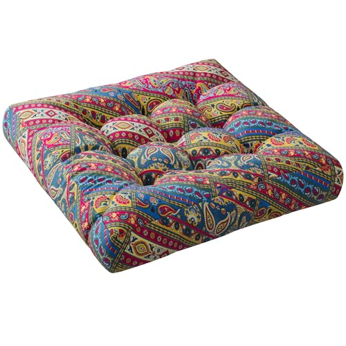 Codi Square Floor Cushions, Large Boho Pillow Seating for Adults, 22 Inch | Meditation & yoga use, Relaxation, Living room seating, Memory foam fill, Indigo-Elephant design, 22 x 22 in, Spot clean - color: Square | Multi Blaidiere, size: 1 Count (Pack of
