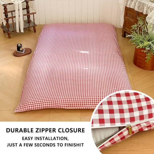 Red Gingham Japanese Floor Mattress Futon Cover, Queen - color: Red Gingham, size: Queen